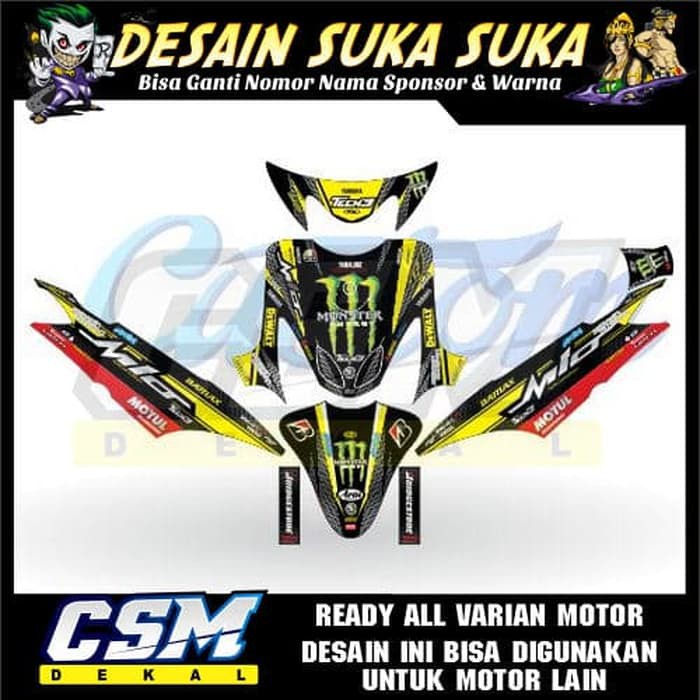 378 DEKAL DECAL MOTOR MIO SPORTY STIKER STICKER STRIPING BODY monsteR energY CARBON KUNING