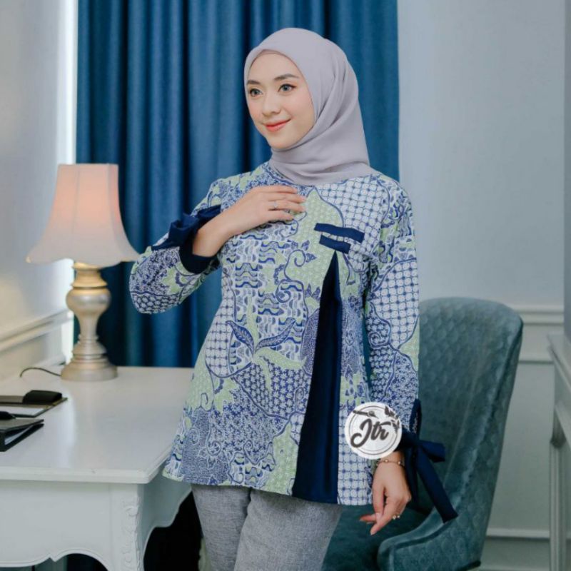 Batik wanita ASJ SA HRB026 Kenongo Kemeja Tosca Pendek-Shakira navy