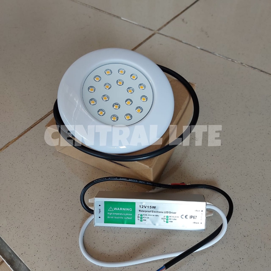 Lampu Kolam Renang LED 12 Watt 12 Volt DC + Trafo Outdoor