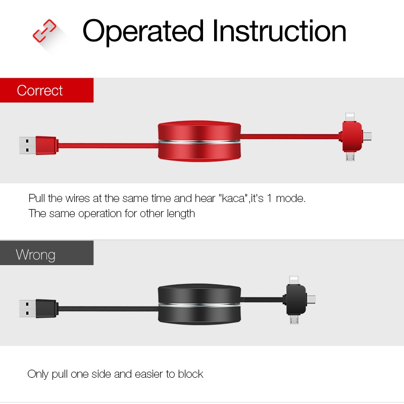 Cafele 3 In 1 Kabel Data / Charger Micro USB Tipe C Retractable Untuk Huawei / Xiaomi