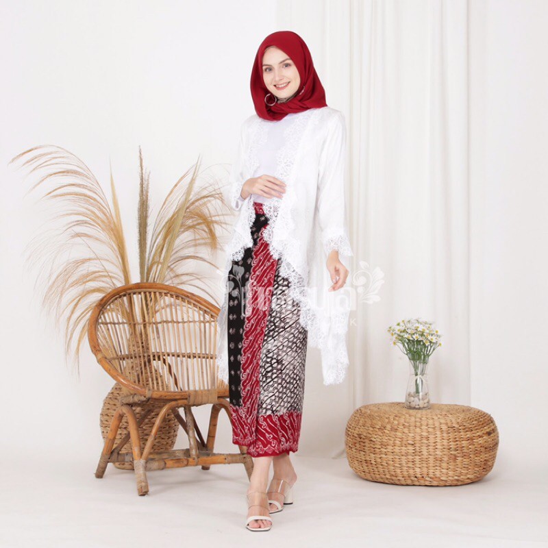 FRASYA BUTIK | Set Kanaya White Outer Lace Renda Batik Viscose