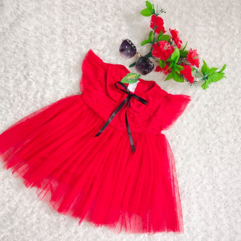 Dres anak 1 2 tahun model brokat nindy kerah pita hitam