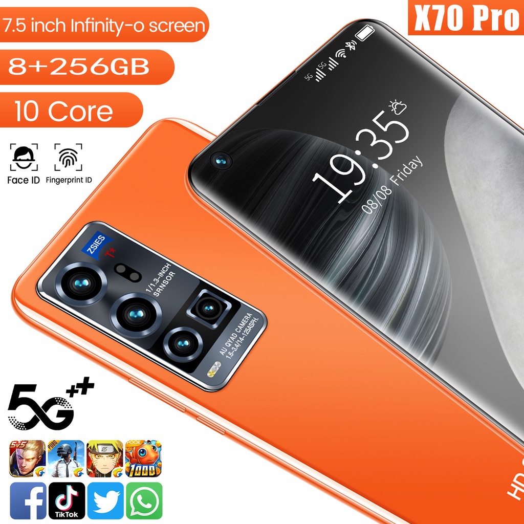 HP Murah Handphone X70 Pro  Smartphone 8GB + 256GB Global Versi 7.5 inch Cellphone Bluetooth Dual Card SIM MobilePhone Android Smartphone HD Camera