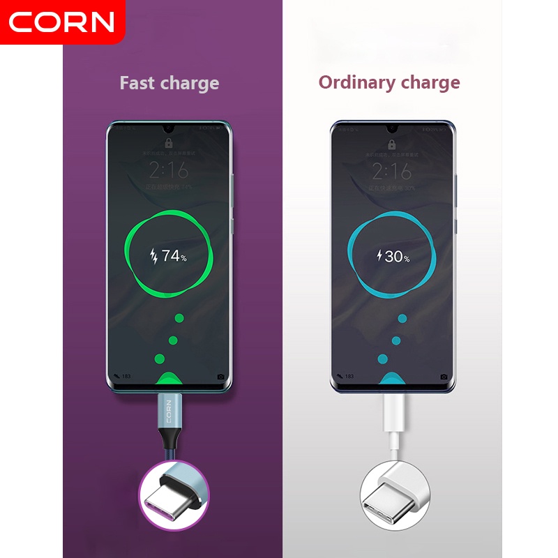 CORN 1.2M 65W Type-C 5A/ Lightning 2.4A/Micro 4A/Super Fast Charging Charger Cable