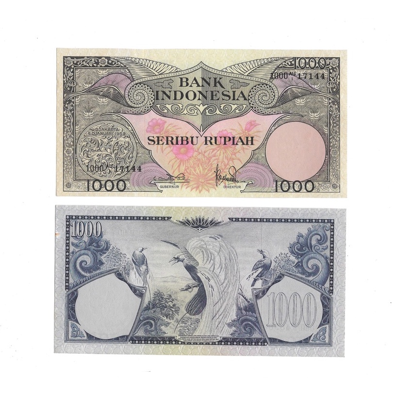 Uang kuno Indonesia 1000 Rupiah 1959 Seri Bunga