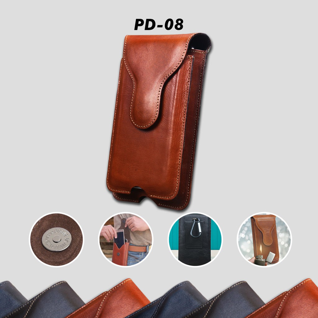 TAS PINGGANG KULIT 2 SLOT SMARTPHONE / DOMPET HP WAISTBAG BAHAN KULIT SAPI ASLI PREMIUM 100% PD03