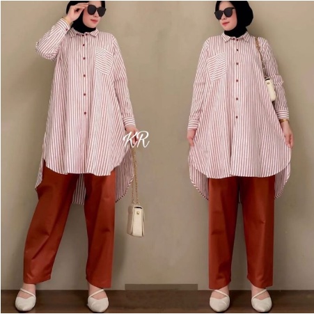 Baju Setelan Long Tunik Santai Wanita Remaja Terbaru 2022 Model Kekinian Trendy Pesta Set Wanita Ata