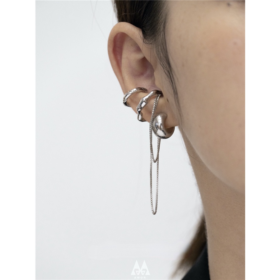 Set Anting Tusuk + Klip Rantai Asimetris Bahan metal Untuk Wanita