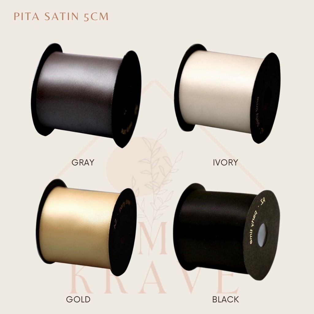 

RUMAH KRAVE - Pita Satin 5cm x 5 meter Putih Hitam Gold Abu Gray