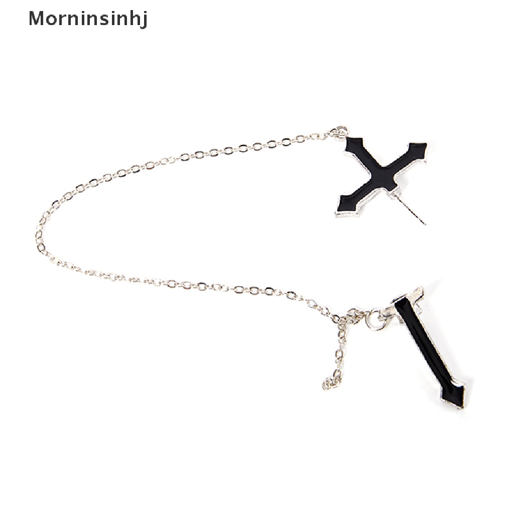 Mornin Anting Fashion Punk Black Cross Drop Untuk Remaja Vintage Rock Pride Rantai Panjang id