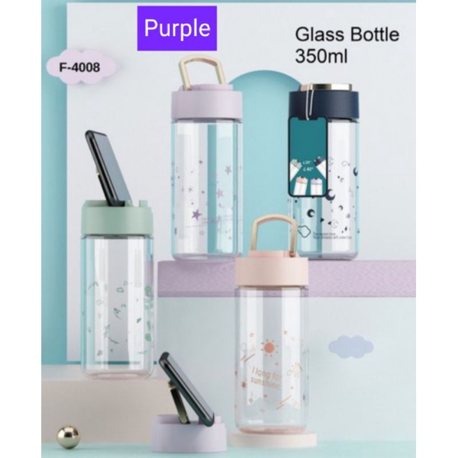 Glass bottle Botol Minum Kaca F-4008 Anti Tumpah Glass Bottle Double Wall 350ml - Ungu / Purple