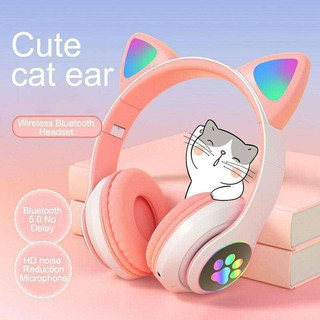 Jual Headphone Bluetooh STN 28 Macaron Cat Ear Headset Wireless LED