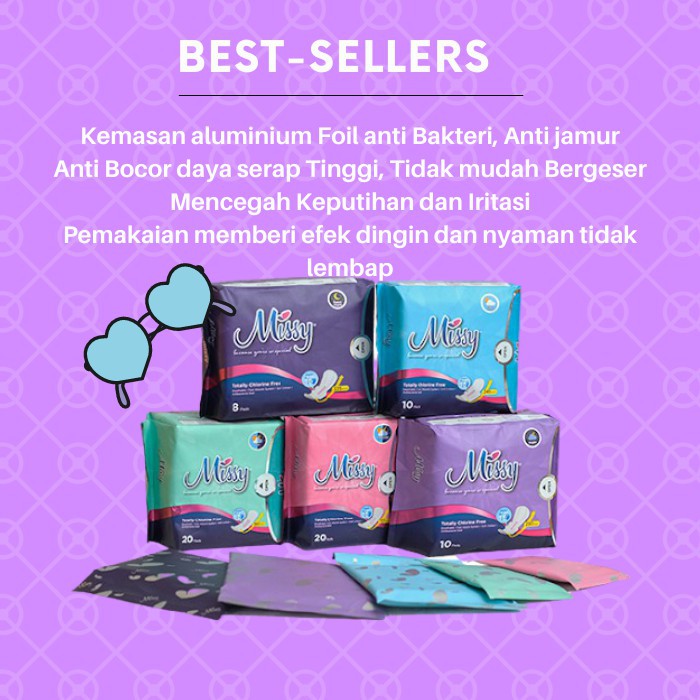 Missy ORIGINAL Pembalut Kesehatan Wanita Anti Bocor Bakteri Jamur Pantyliner, Missy Mini Night &amp; Day