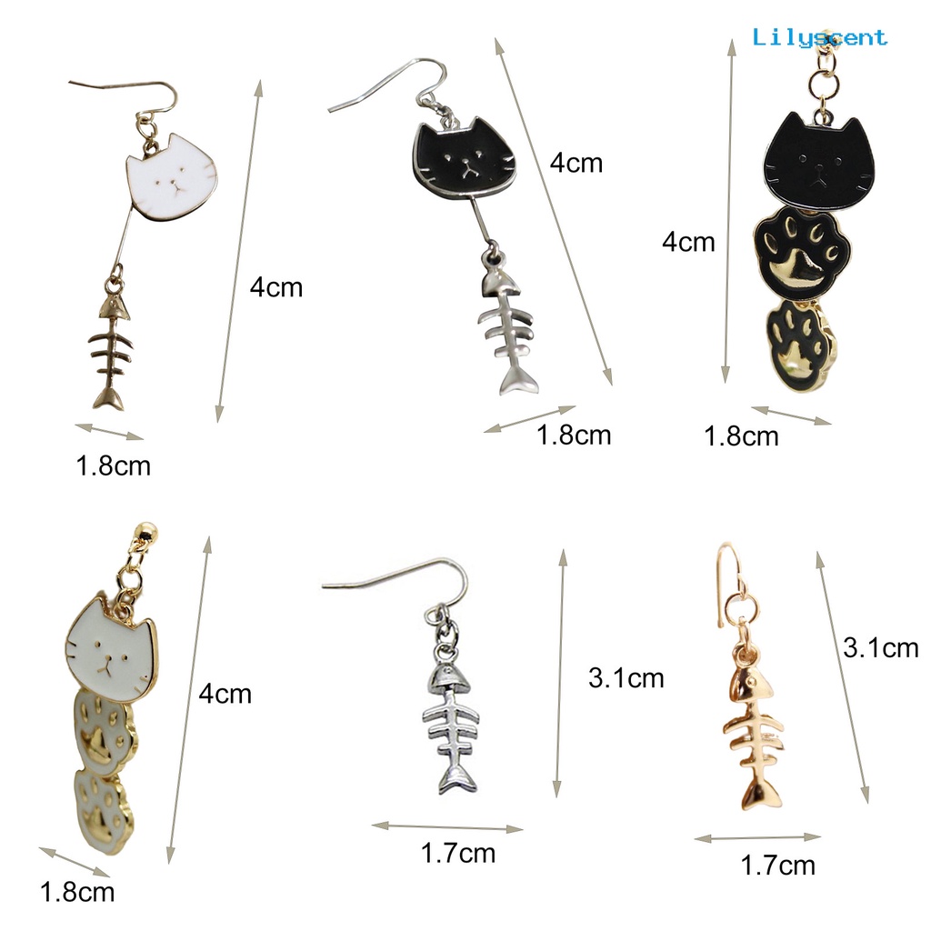 1 Pasang Anting Kait Menjuntai Bentuk Kucing Bahan Stainless Untuk Wanita