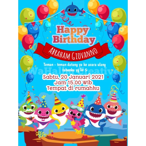 Undangan ulang tahun anak tema baby shark / kartu undangan murah/ kartu ucapan