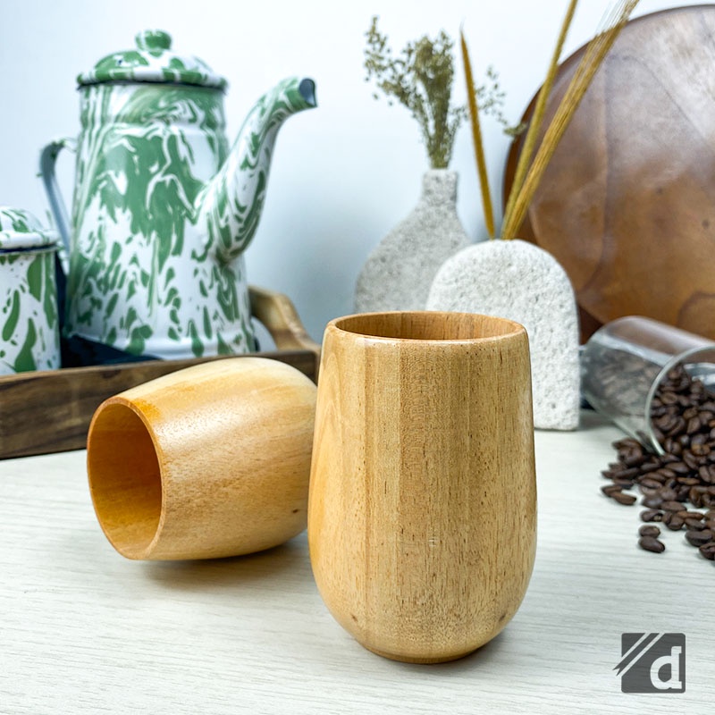 DADALALA Gelas Kayu Aesthetic, Varian Kayu Mahoni , Bisa Custom Grafir Juga - 2 Varian