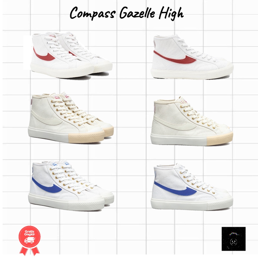 Compass Gazelle High White Red,White Blue,Cream