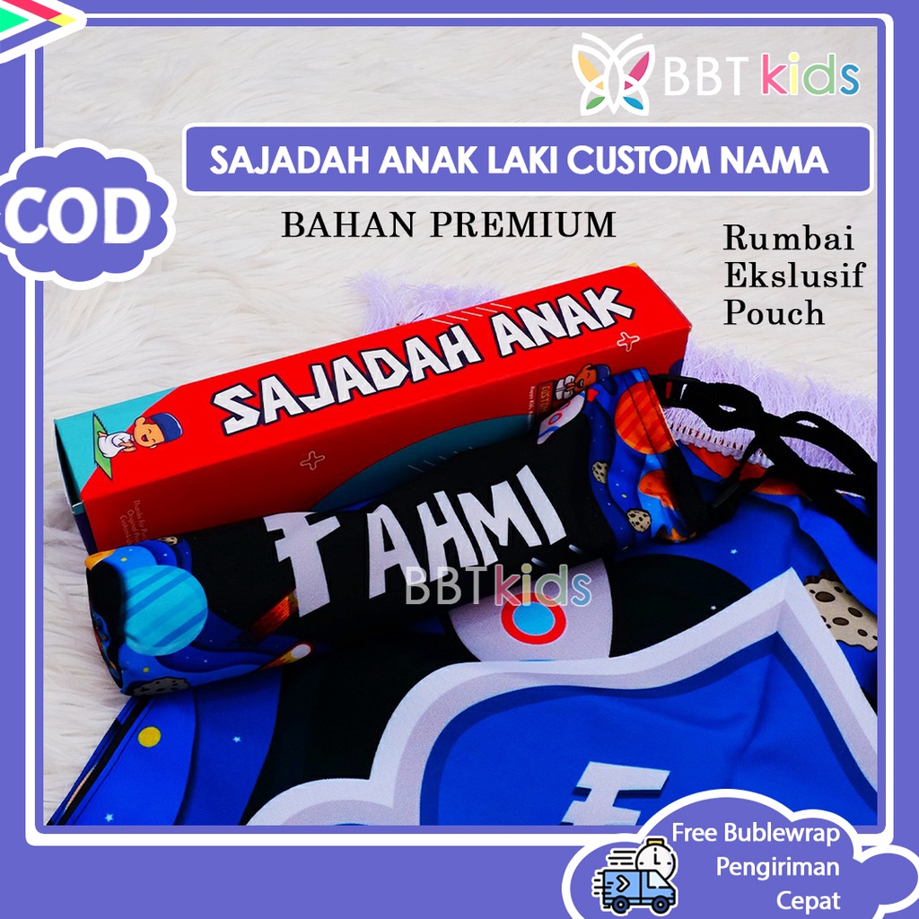 SAJADAH ANAK LAKI CUSTOM NAMA FULL PRINTING PREMIUM EMPUK ELEGAN PRAKTIS PLUS TAS POUCH