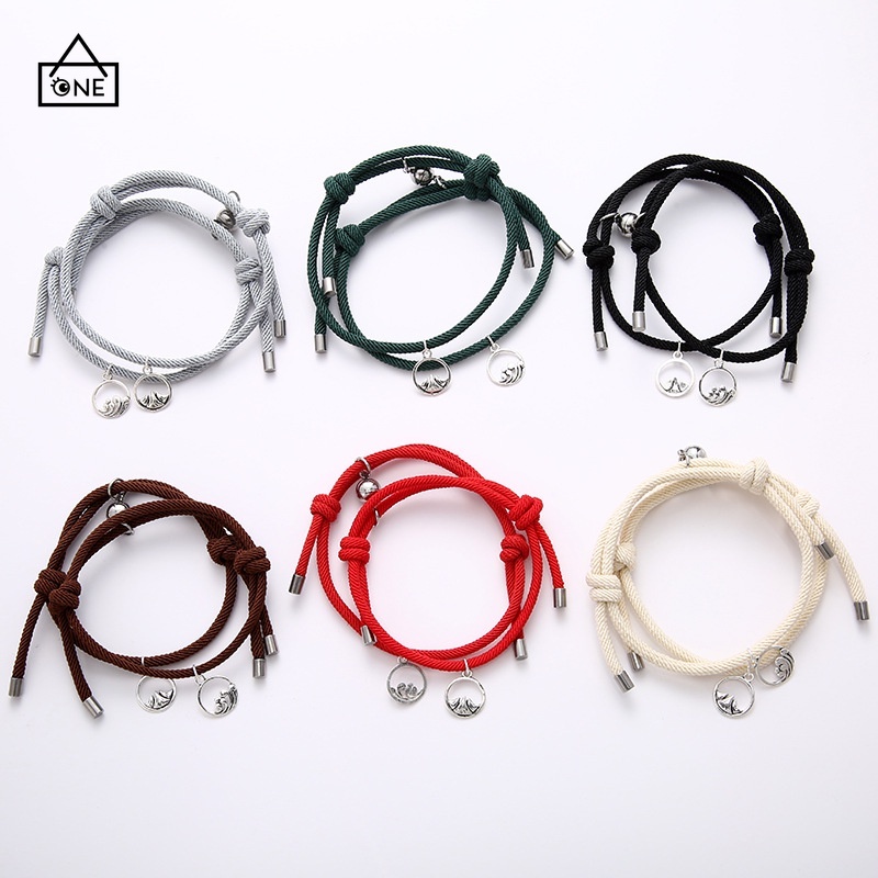 【A.one❤️COD】2 Pcs Gelang Couple Magnet Tali Unisex Yang Dapat Gelang Disesuaikan Korea Persahabatan Wanita Pria hadiah