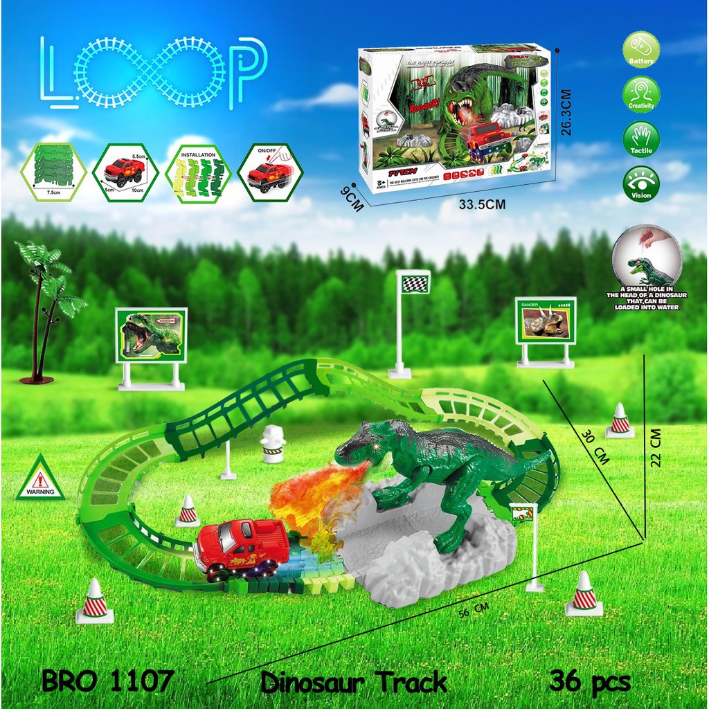 PROMO BRO1107 BRO1108 Mainan Anak Mobil Mobilan Dino Dinosaurus Trex Hewan Jalur Lintasan Track LOOP