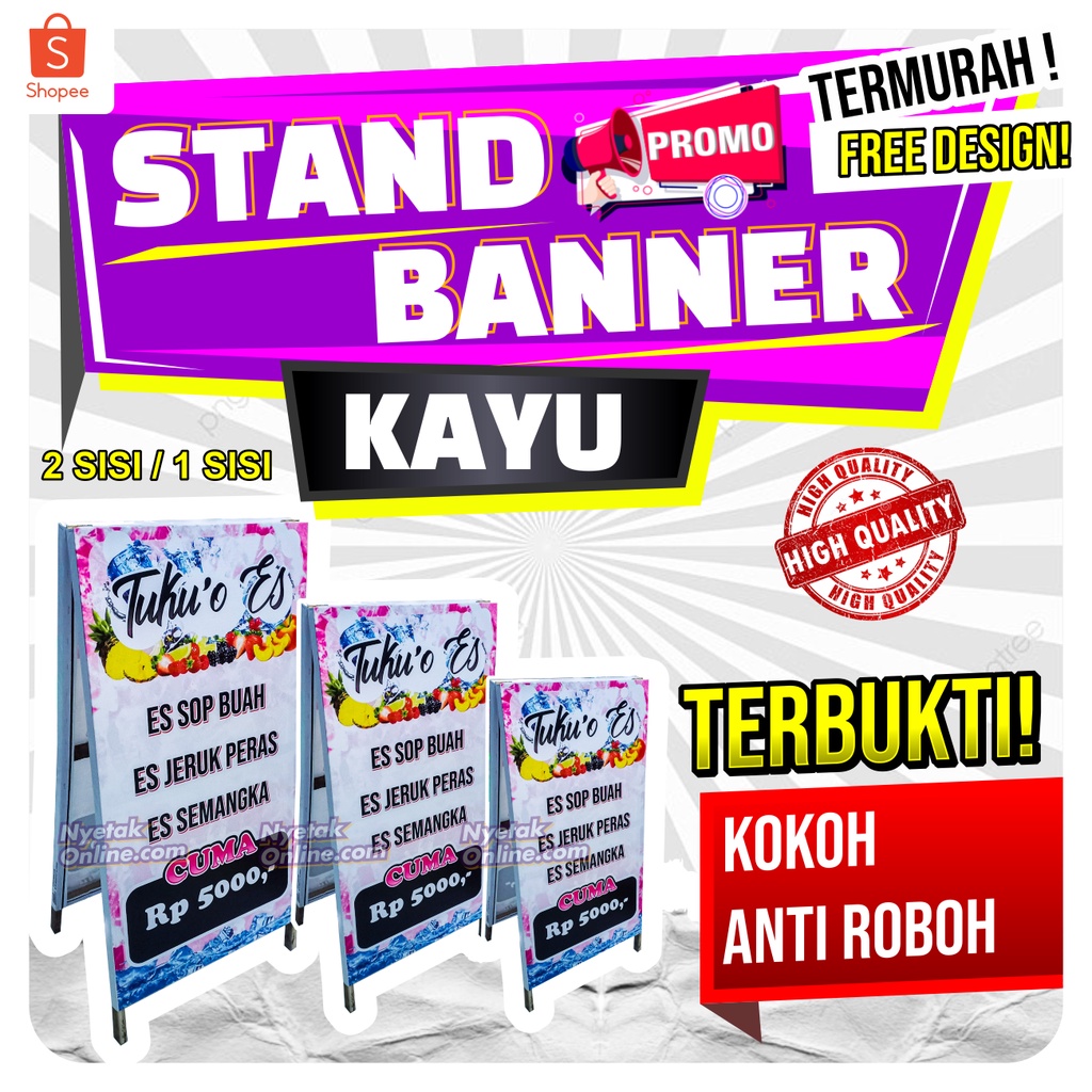 STANDING BANNER KAYU LIPAT / STAND BANNER KAYU SEGITIGA / STAND BANNER JUALAN