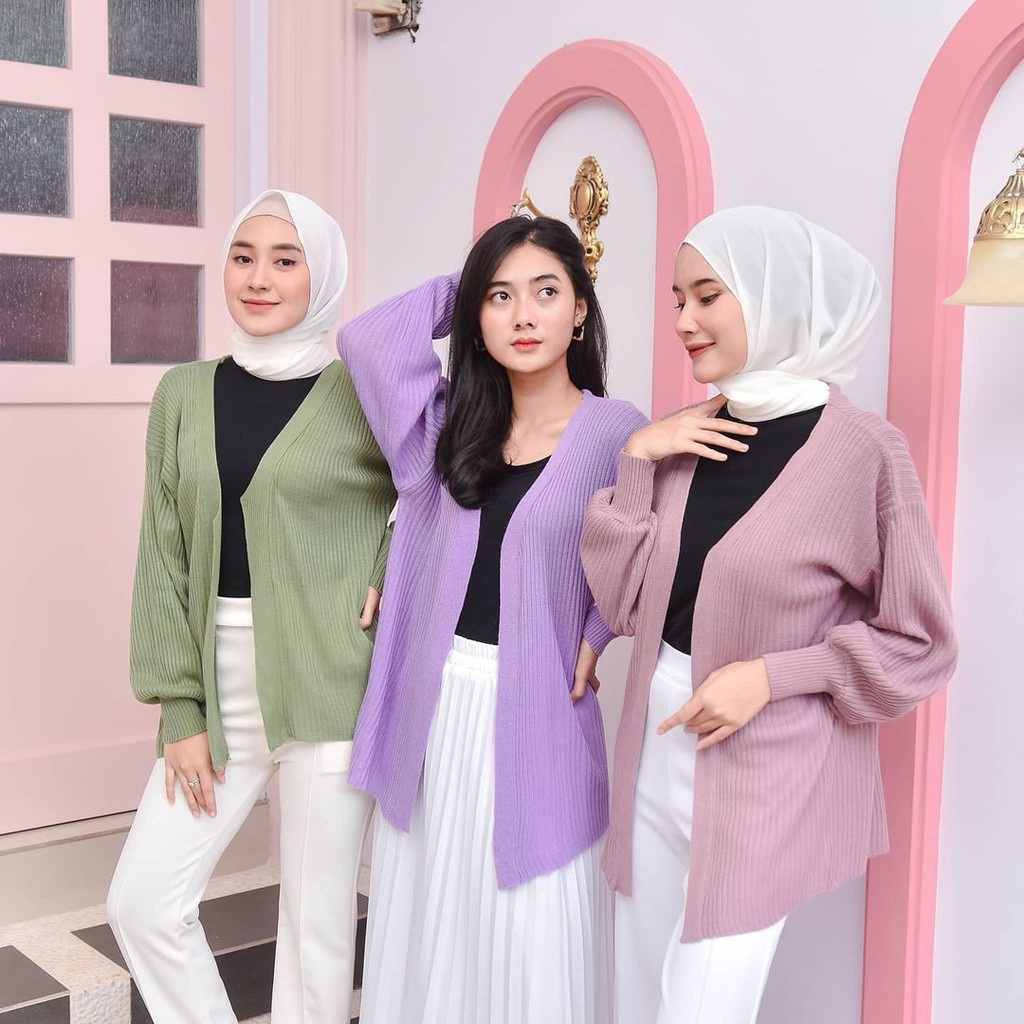 CARDIGAN RAJUT SALUR LENGAN BALON PREMIUM