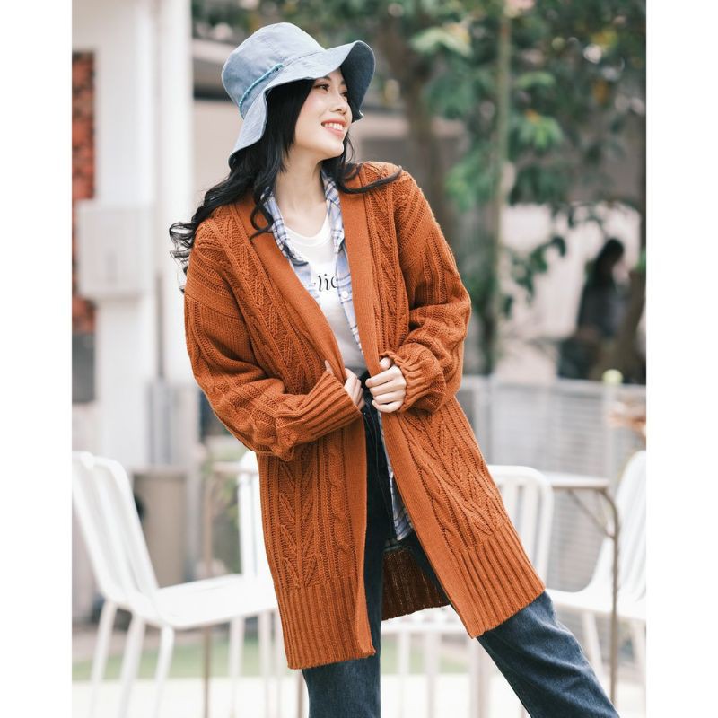 GRIZZLY LONG CARDI PREMIUM MOTIF CABLE