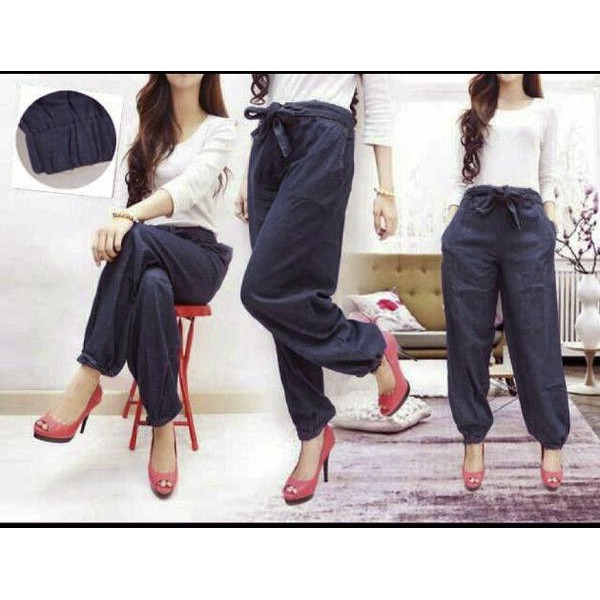 MURAH  Celana Jogger Katun Denim, Cotton Denim Jogger Pants