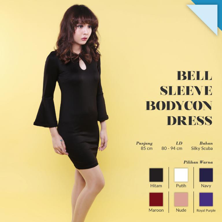 JANE COLLECTION || Mini Dress Wanita Press Body Con Lengan Terompet Sexy - Bell Sleeve Bodycon Dress