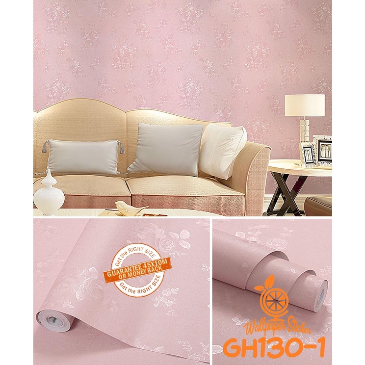 COD PAKET 3 ROLL TERMURAH Wallpaper Pink Embosed Embosed Premium High Quality Best Seller ! / Wallpaper Dinding / Wallsticker / Stiker Dinding