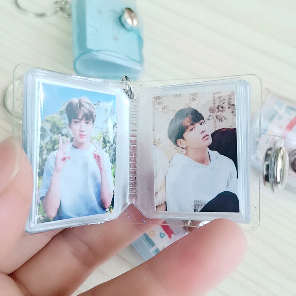 【ELEGANT】 High quality Photo Card Holder Transparent Binders Albums Mini Photo Album Photography 2 Inch Jelly Color 16 Pockets Card Stock 1 Inch Photos Holder Keychain