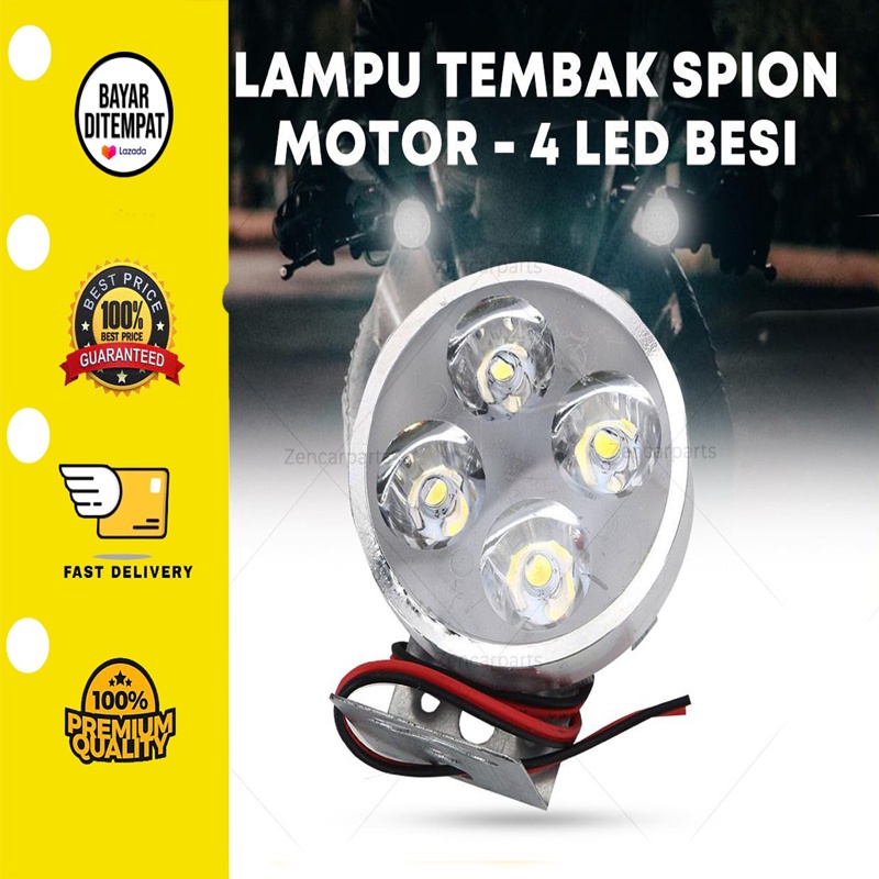 [BISA COD] Lampu Tembak Sorot LED Spion Motor Cree 4 Mata 12W 12V-24V Spotlight Tembus Kabut Hujan Aki Accu