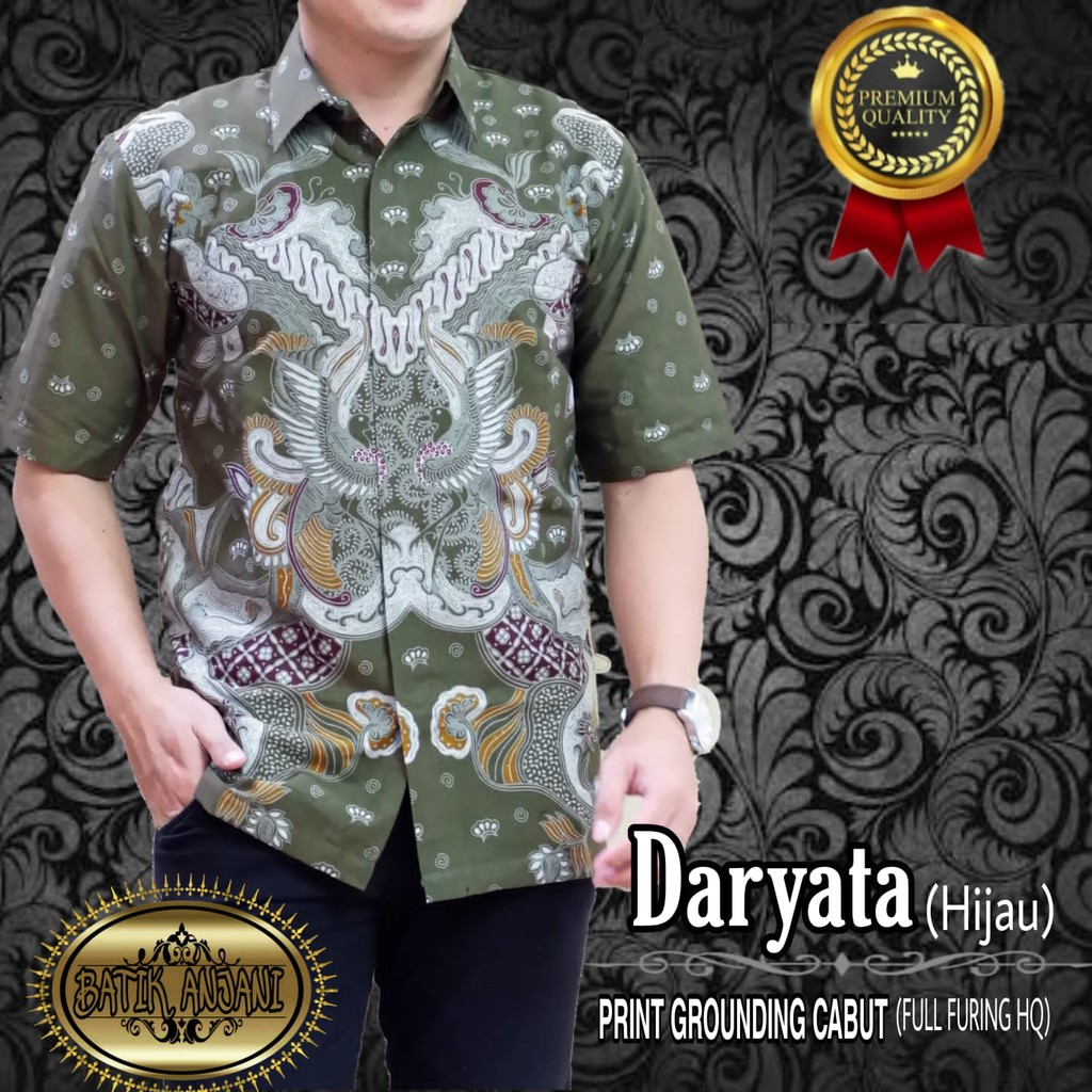 DARYATA HIJAU ANJANI KEMEJA BATIK PRIA SOLO LENGAN PANJANG PENDEK LAPIS FURING ATASAN PREMIUM MODERN