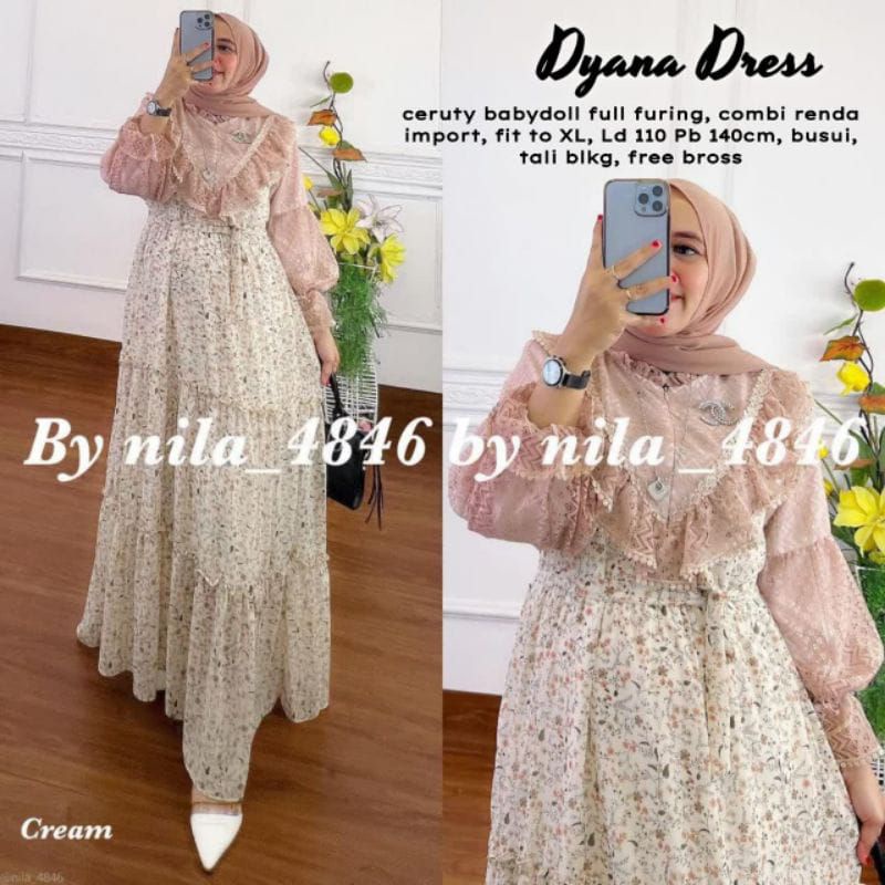 Dyana Dress Maxy Mix Brukat Malika || Realpict (COD Bayar Ditempat)