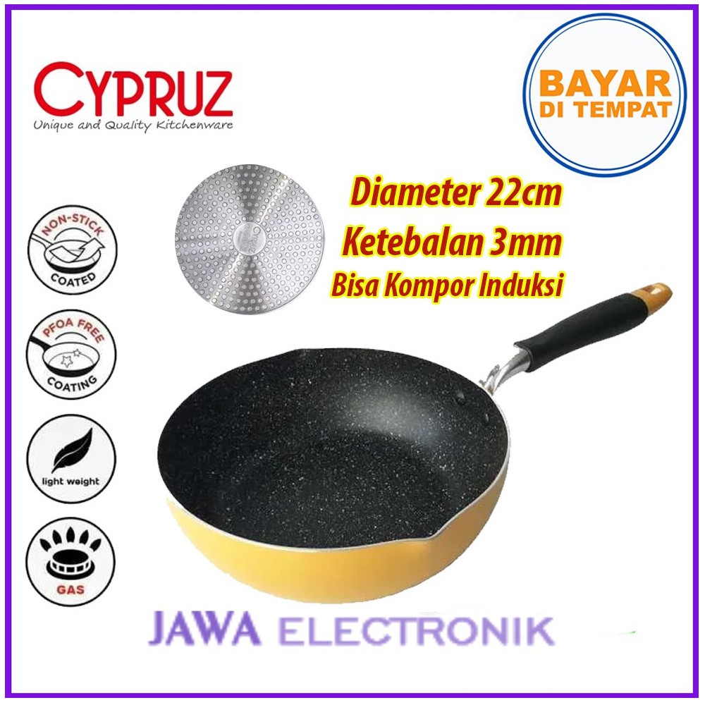 Suplier Cypruz Frywok Cypruz Fp-0440 Wajan Fry Wok Marble Color Series Kuning 22cm Anti Lengket Anti Gores MyM90VrSnoGYJXo