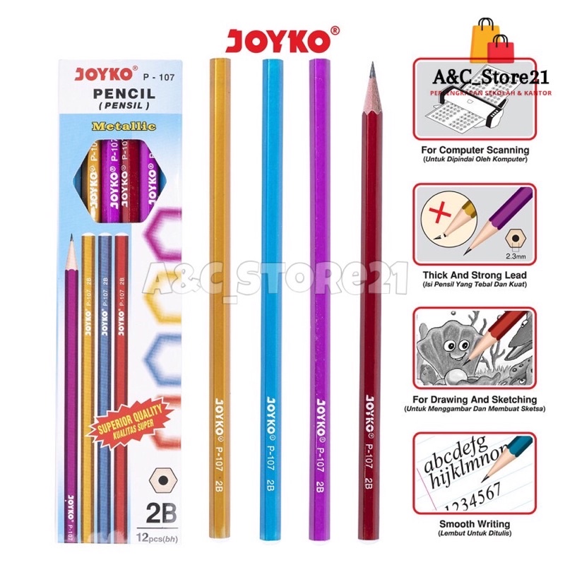 

Pensil 2B Joyko Metalic / Pencil 2B Joyko P-107 Metalic - Lusinan