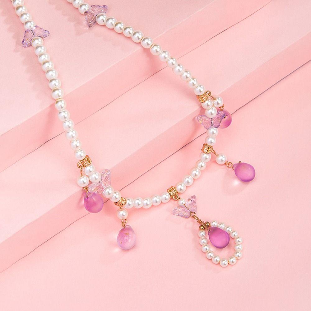 Mxbeauty Wanita Hanfu Kalung Hadiah Teman Elegan Kupu-Kupu Untuk Perempuan Rantai Mutiara Gaya Cina Perhiasan Leher