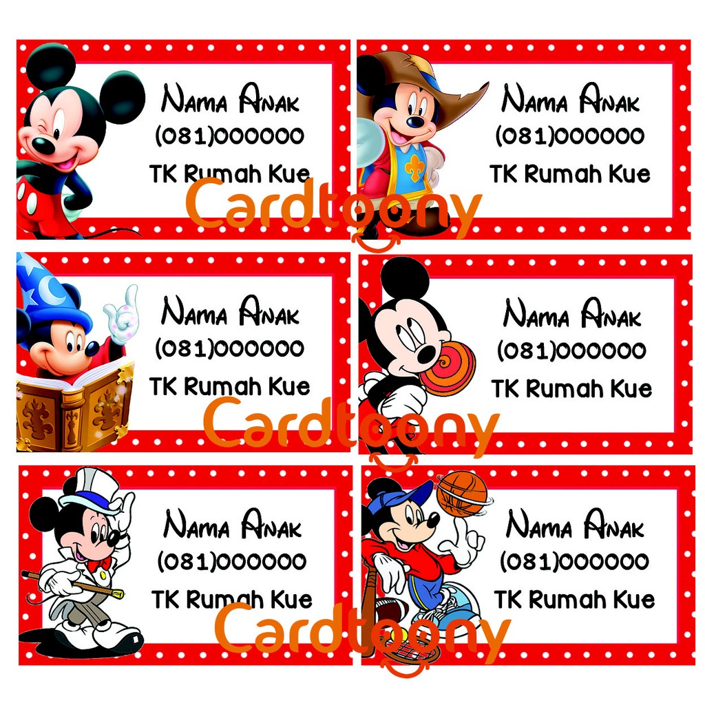 Sticker Stiker Label Nama Disney Mickey Mouse Miki Tikus