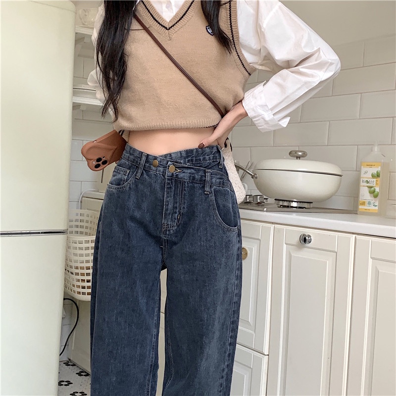 Celana Jeans Wanita Kekinian Korean Style Celana Panjang Jeans Highwaist Denim Pants Terbaru