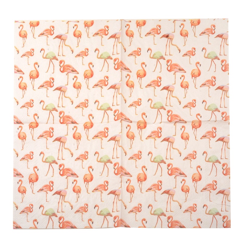 20pcs Vintage Napkin Paper Tissue Printed Leaves Green Pink Flamingo Servilletas