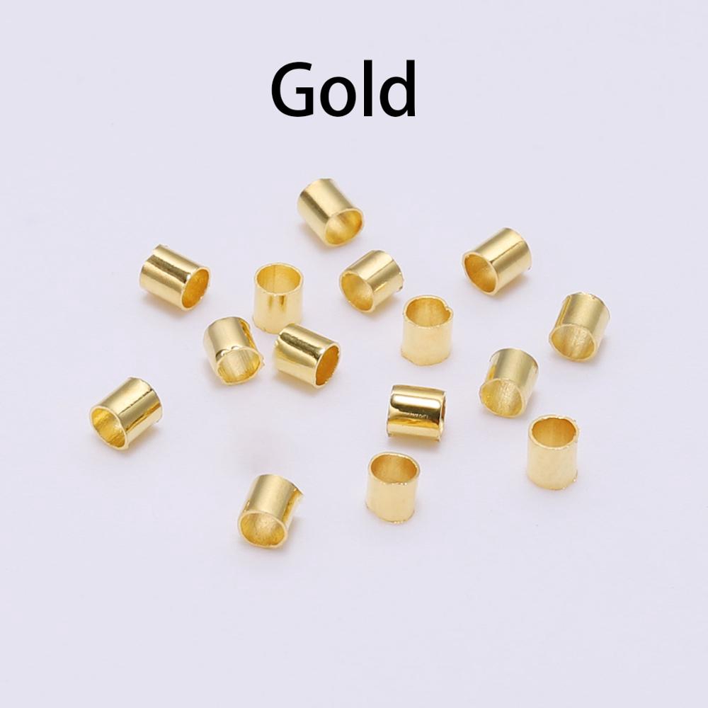 500pcs Manik-Manik Tabung Crimp End Stopper 1.5 2.0 2.5mm Warna Gold Silver Tembaga Untuk Membuat Perhiasan Kalung