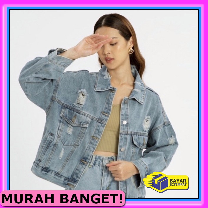 Baru Hopylovy - Jaket Jeans Wanita Oversize Snow Acid Ripped Kat UW309 Amr Original  - Jacket Jeans
