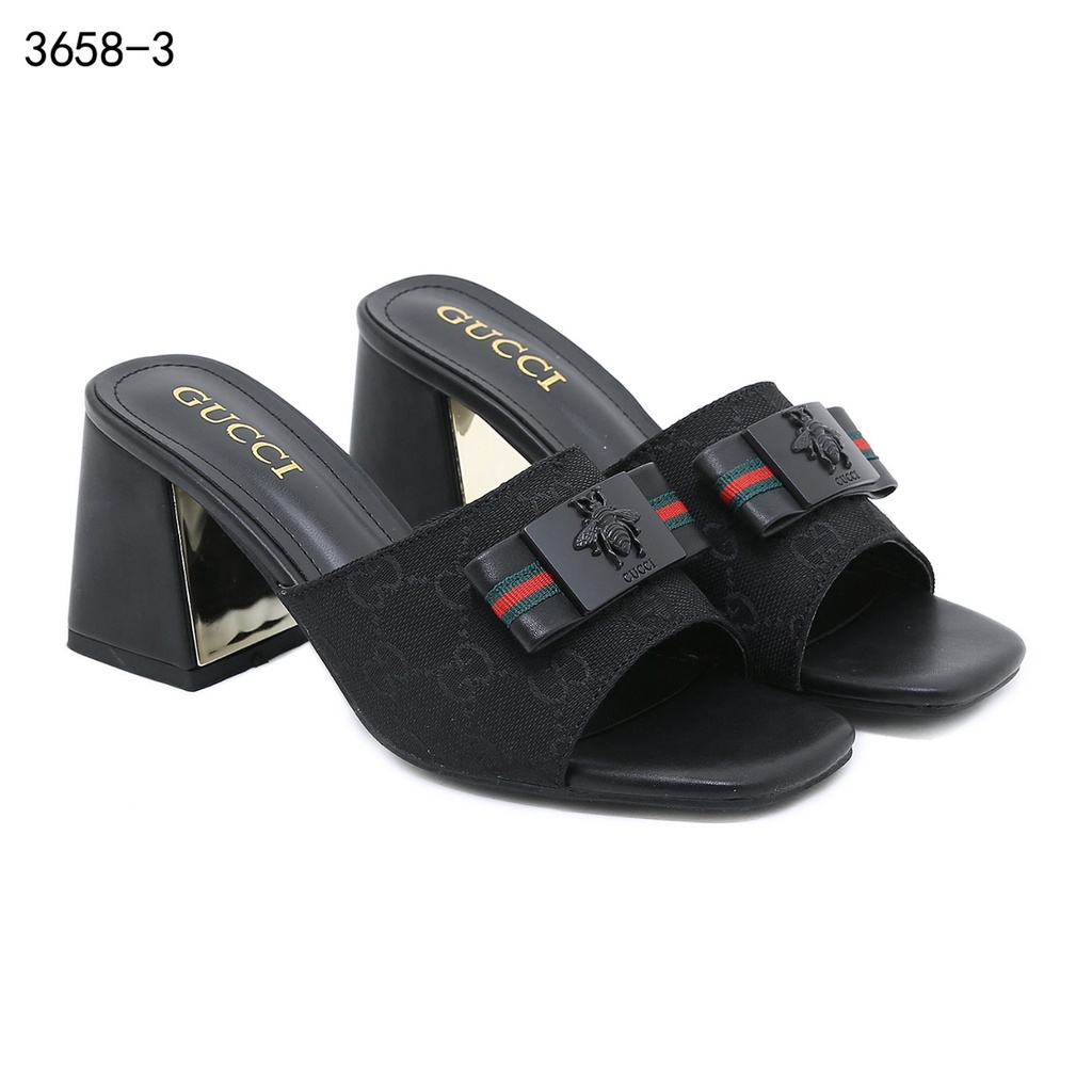 GC GG Canvas Bee-Logo Block Heel Sandals 3658-3