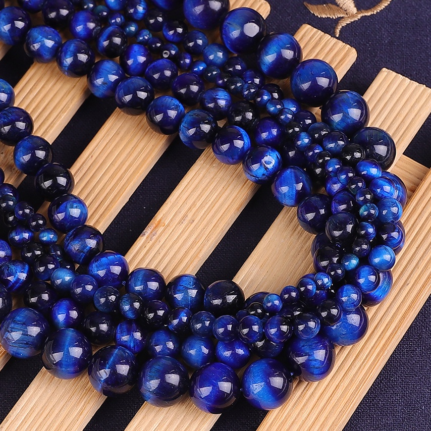 32-89/PCS Manik-manik Batu Alam Biru Tiger Eye Bulat Manik-manik untuk Membuat Perhiasan Memilih Ukuran 4/6/8 Mm Membuat Gelang/Kalung Aksesoris