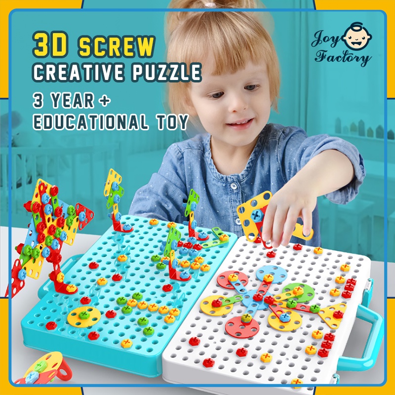 Puzzle Kreatif 3D Sekrup Mainan Anak-anak Bor Set Sekrup Anak-anak Kotak Alat Mainan DIY Perakitan Jigsaw Blok Bangunan.