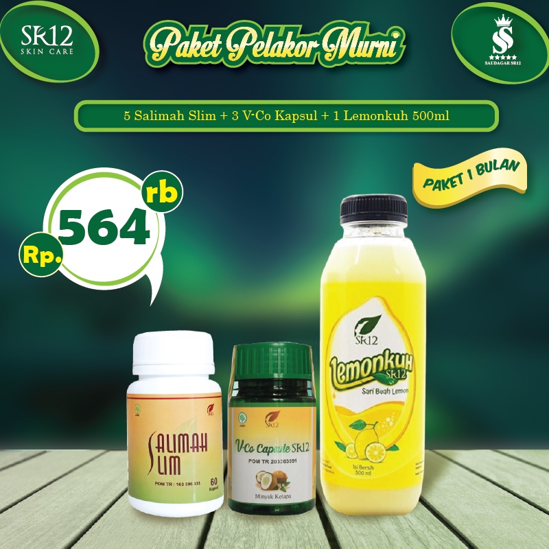 PAKET PELAKOR MURNI SR12 BPOM / VCO / SALIMAH SLIM / LEMONKUH / DIET HERBAL / Paket pelangsing original / premium / berkualitas / termurah / terbaik / bagus / bpom / saudagarsr12