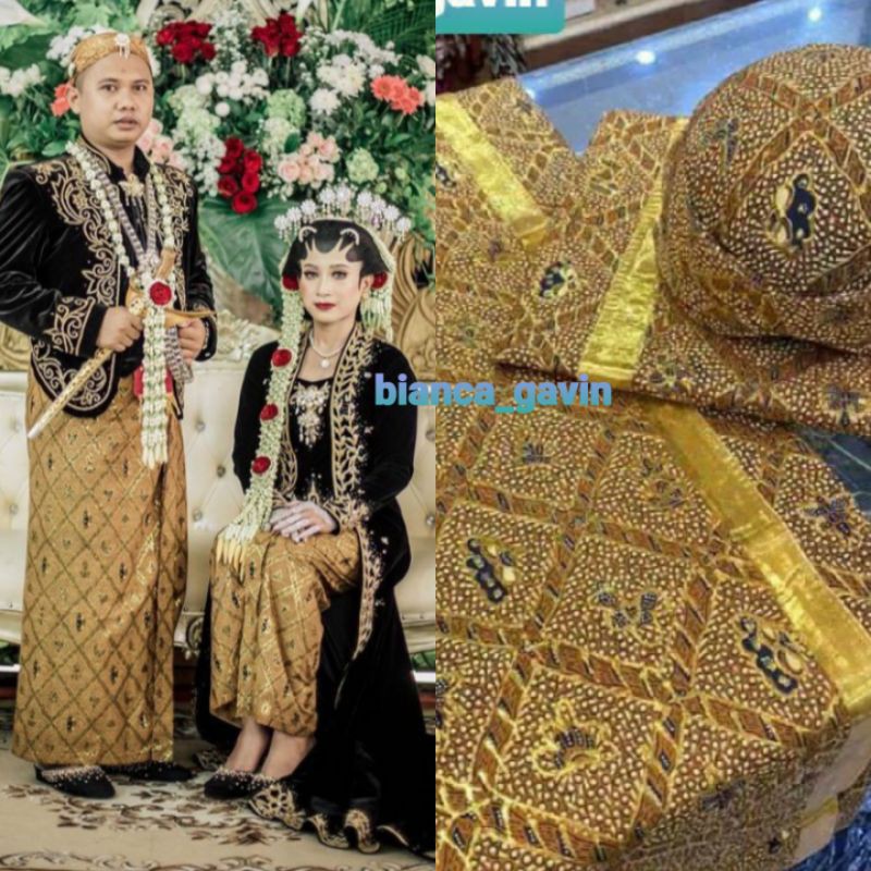 Kain/ Jarik Pengantin Prada Isi 2 bj + Blangkon, Motif Sidomukti