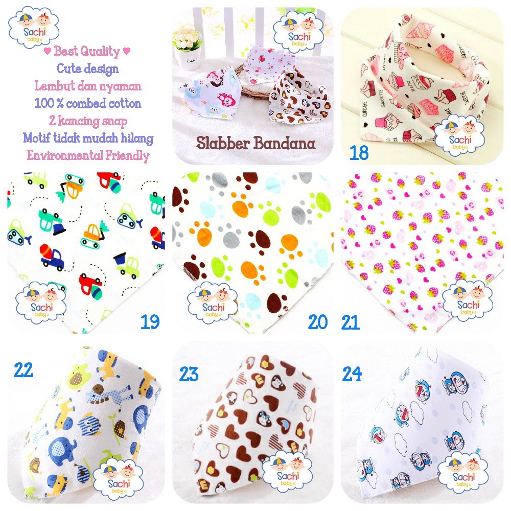 Berry Mart Slabber Bandana Katun Bib Celemek Makan Bayi 100% Katun Berry Mart