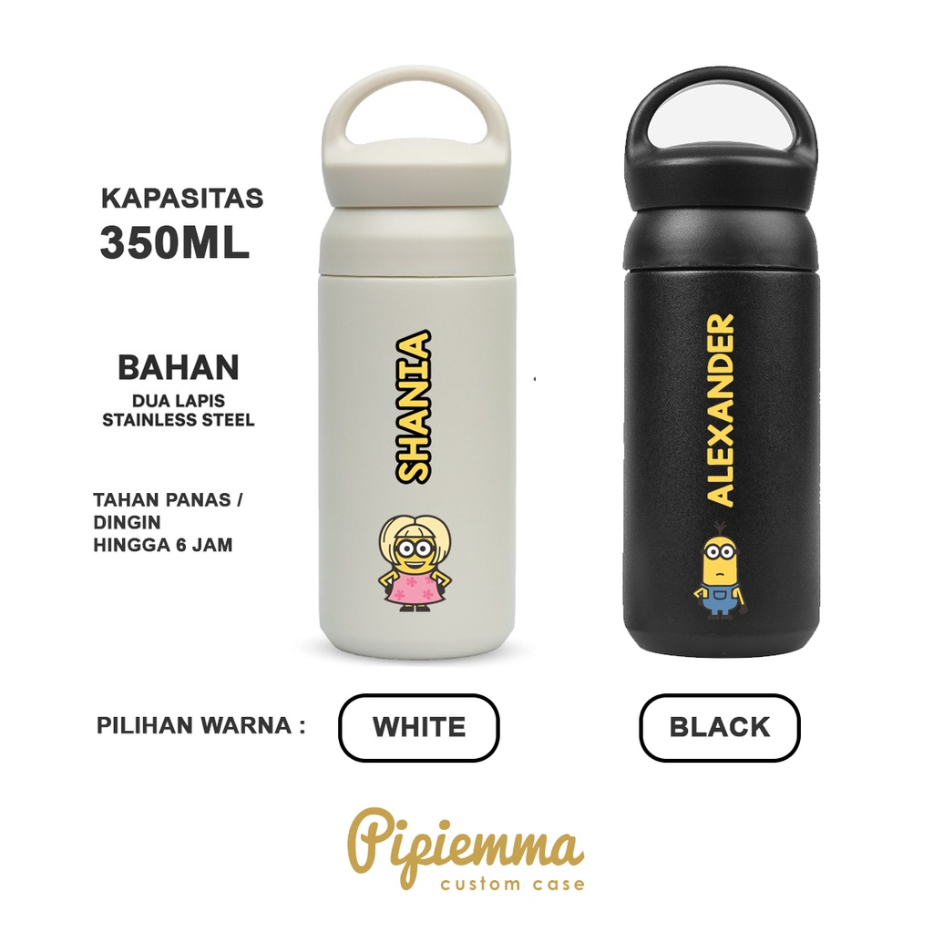 Tumbler Botol Minum Minion Thermos Lucu Custom Nama Anak Sekolah Kado Souvenir