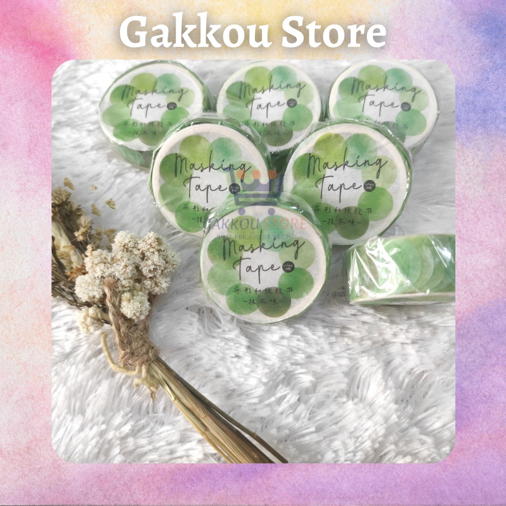 

Gakkou Store Sticker Stiker Washi Masking Tape Bulat Dot Green Hijau Aesthetic Cute